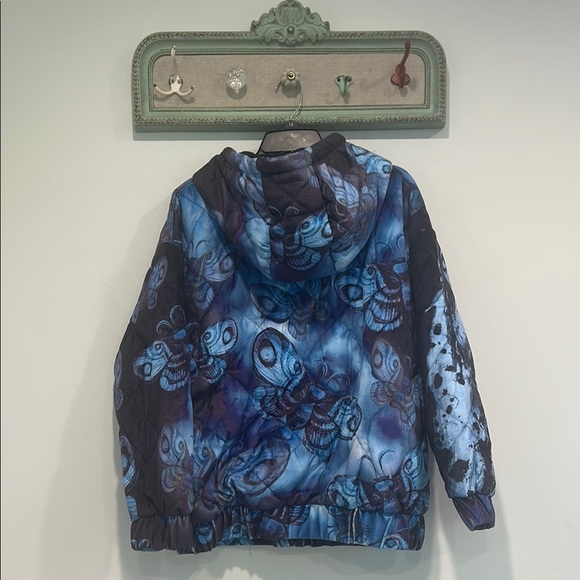 Dolls Kill corpse Bride quilted hooded Blue Butterfly Jacket small women’s - Picture 6 of 6